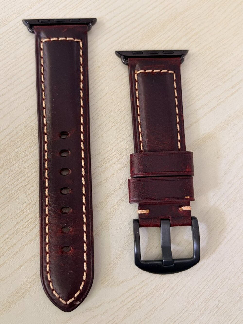 Genuine Leather Apple Watch Band 24 Brown Distressed Strap Black Hardware - Picture 3 of 8